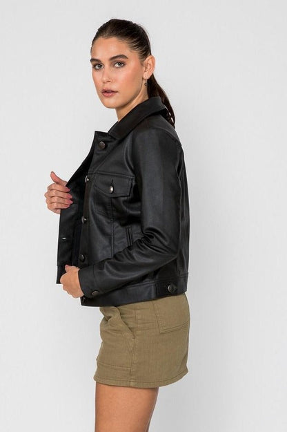Chloe Trucker PU Faux Leather Jacket