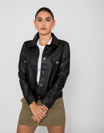 Chloe Trucker PU Faux Leather Jacket