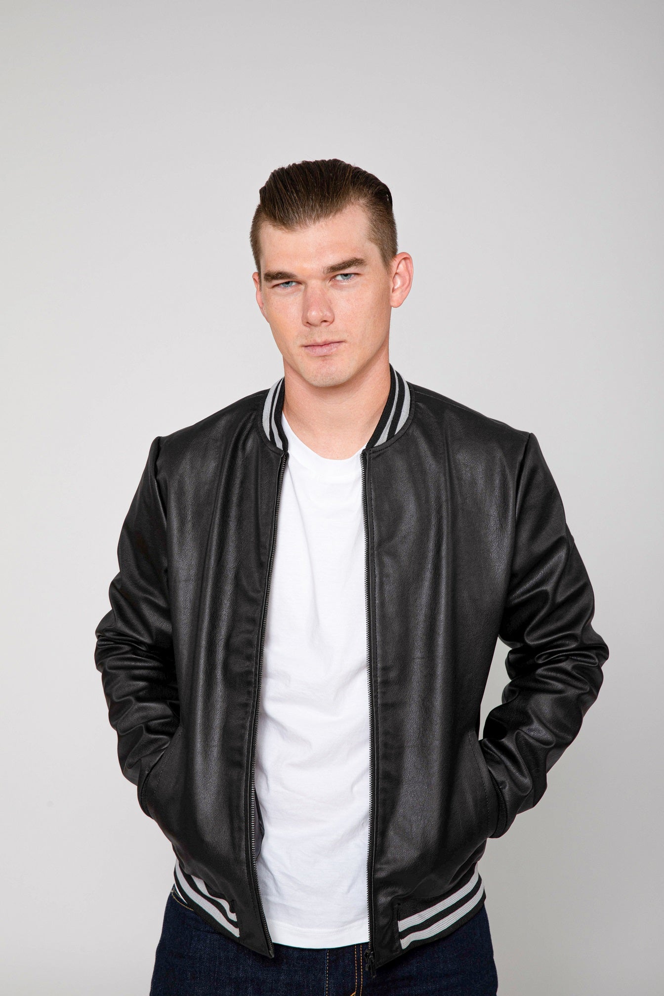 Jett Varsity Lightweight PU Faux Leather Bomber Jacket