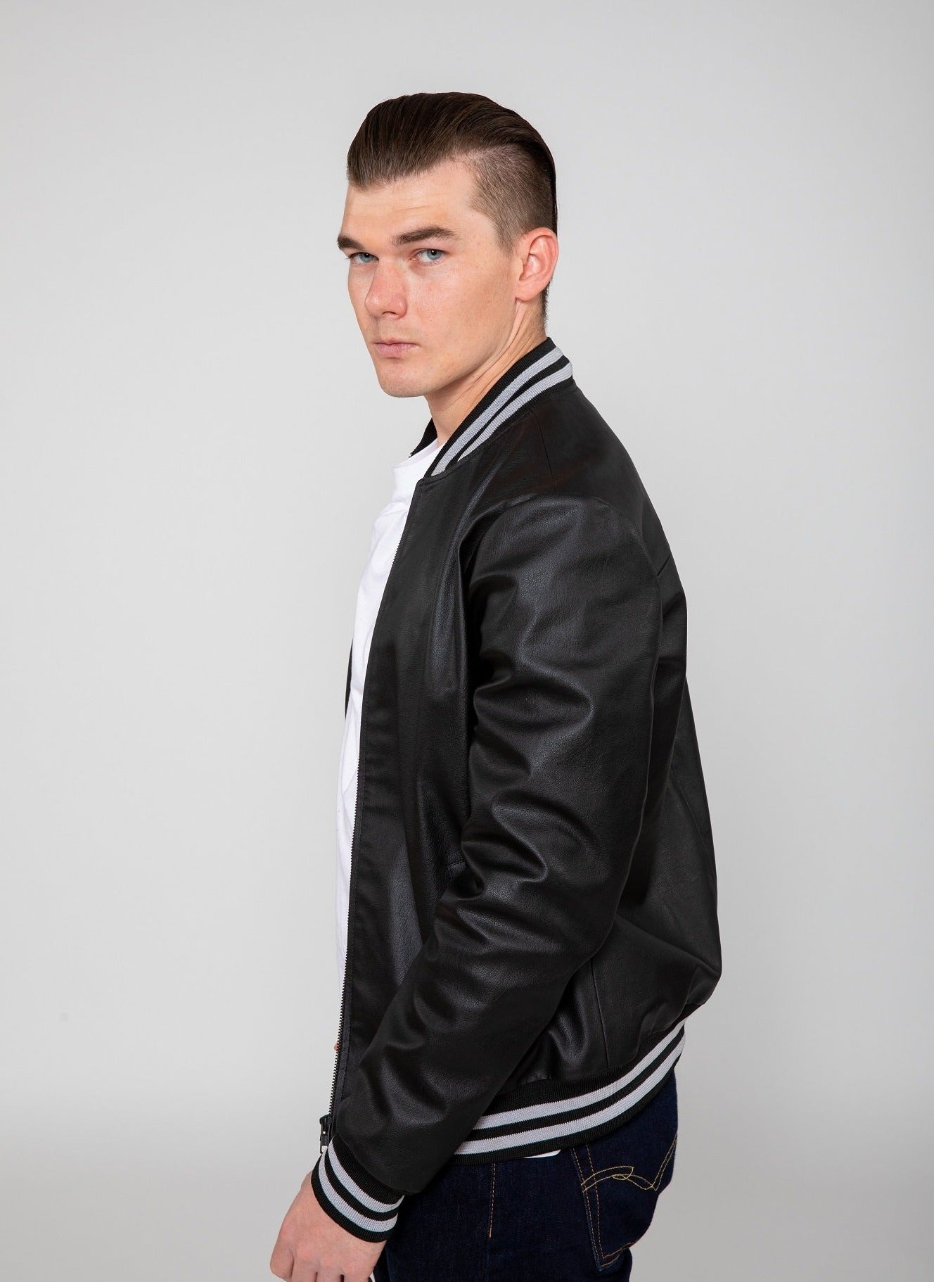 Jett Varsity Lightweight PU Faux Leather Bomber Jacket