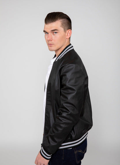 Jett Varsity Lightweight PU Faux Leather Bomber Jacket