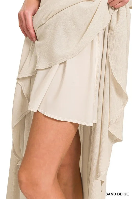 Woven Crinkle Gauze Crop Tee and Skirt Set.