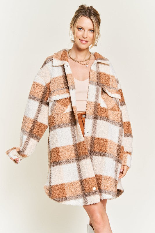 Multi Plaid Fuzzy Sleeve Jacket