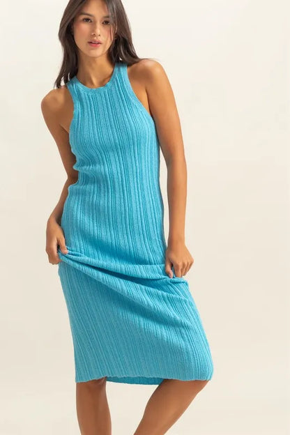 Round Neck Bodycon Ribbed Knit Dress.