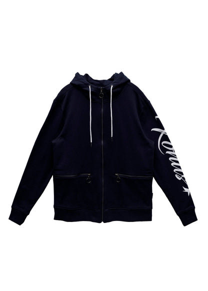 Mock Neck Zip Up Hoodie with Zipper Pockets | Navy