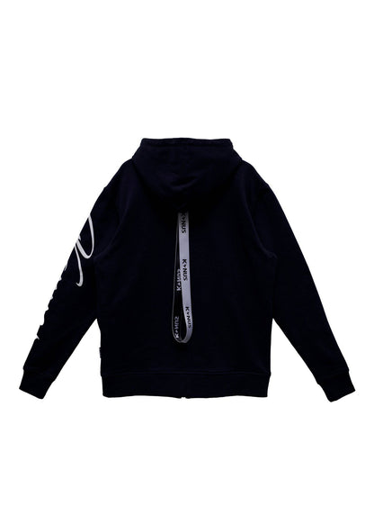 Mock Neck Zip Up Hoodie with Zipper Pockets | Navy