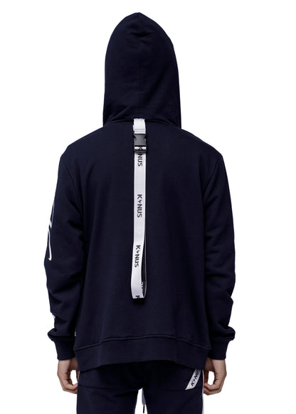 Mock Neck Zip Up Hoodie with Zipper Pockets | Navy