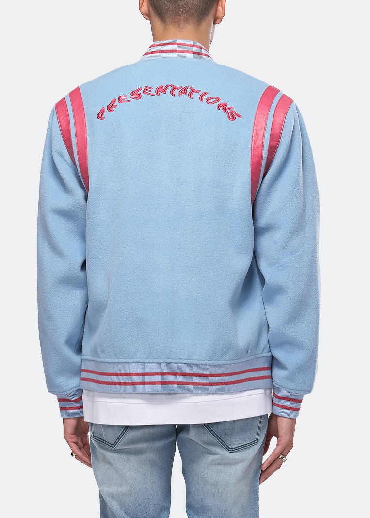 Wool Blend Varsity Jacket | Blue