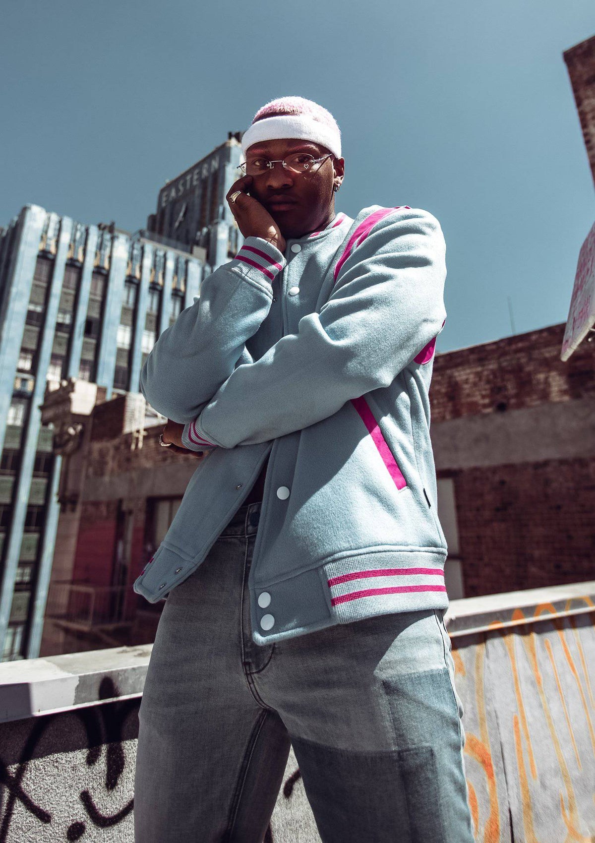 Wool Blend Varsity Jacket | Blue