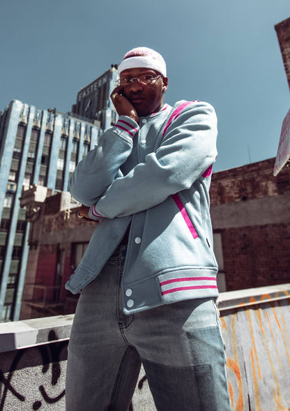 Wool Blend Varsity Jacket | Blue