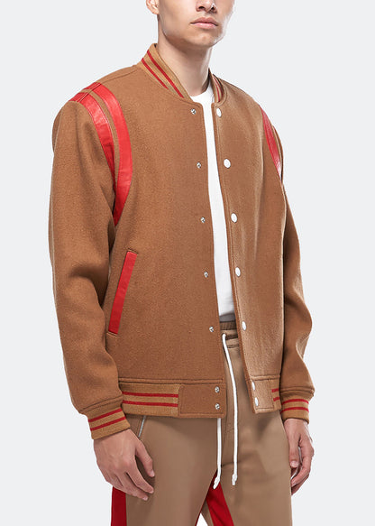 Wool Blend Varsity Jacket | Camel