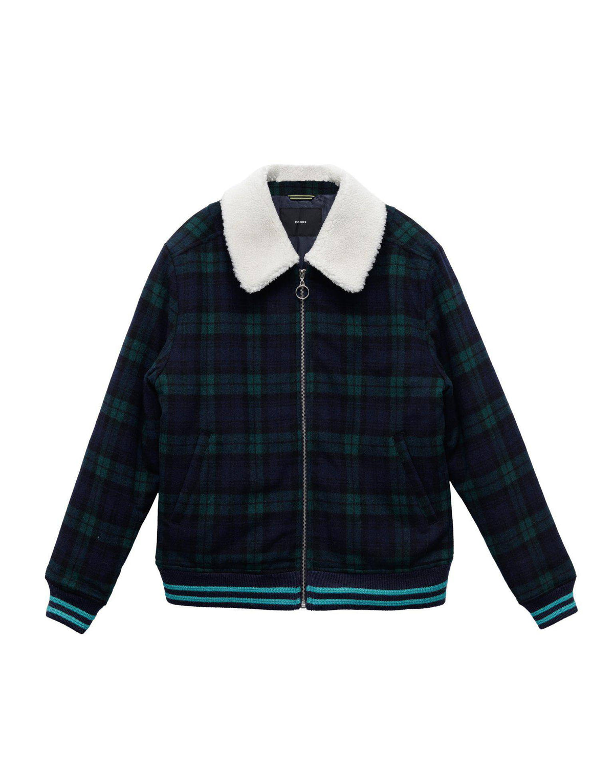 Wool Blend Plaid Jacket with Sherpa Collar | Green