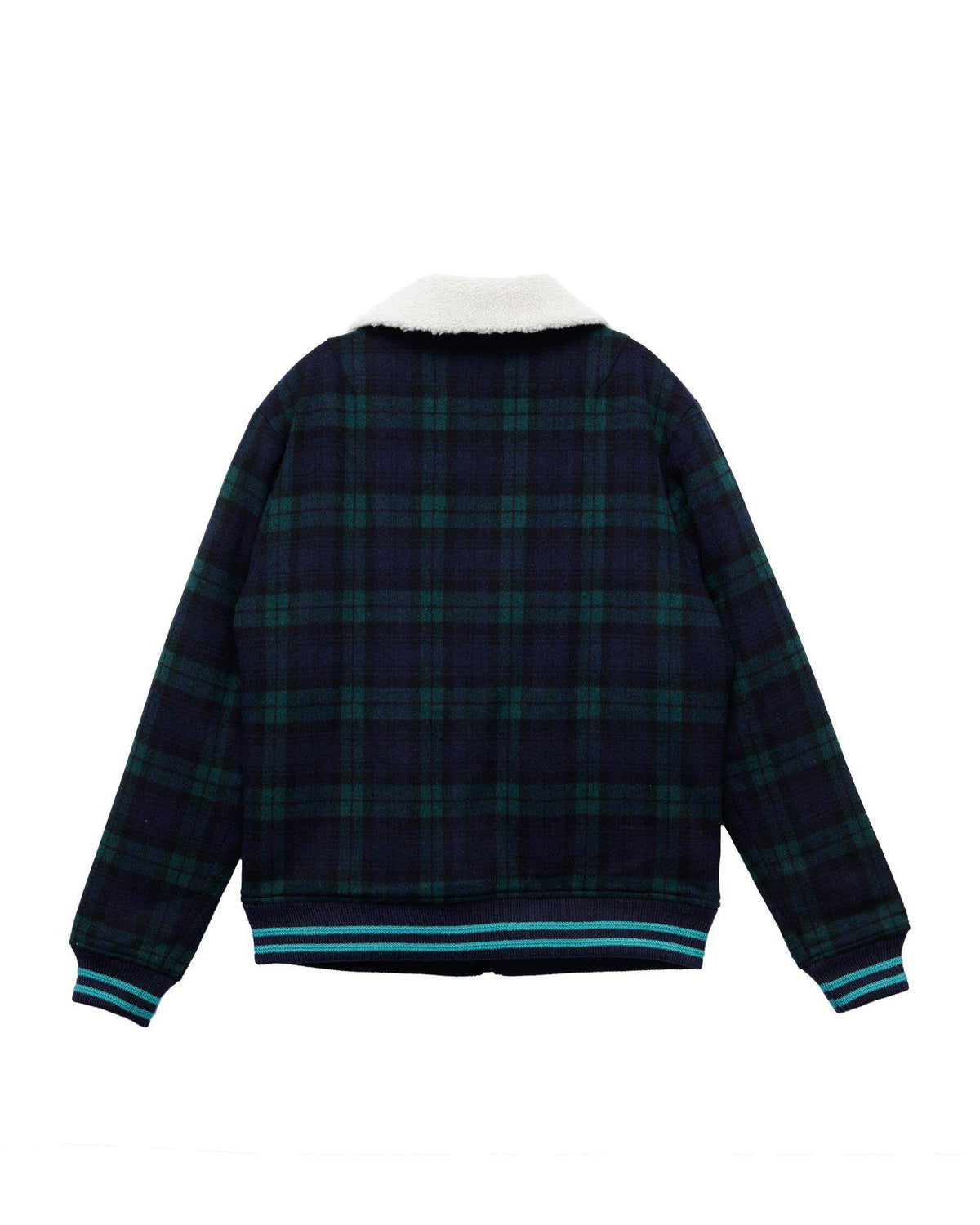 Wool Blend Plaid Jacket with Sherpa Collar | Green