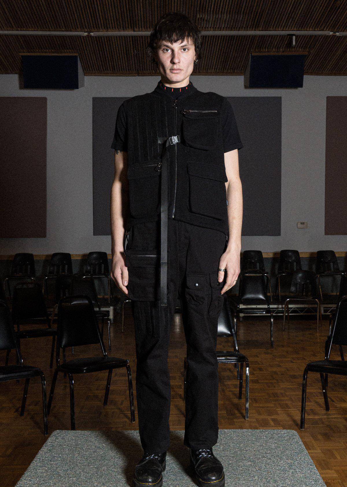Sweater Utility Vest With Bellow Pockets | Black