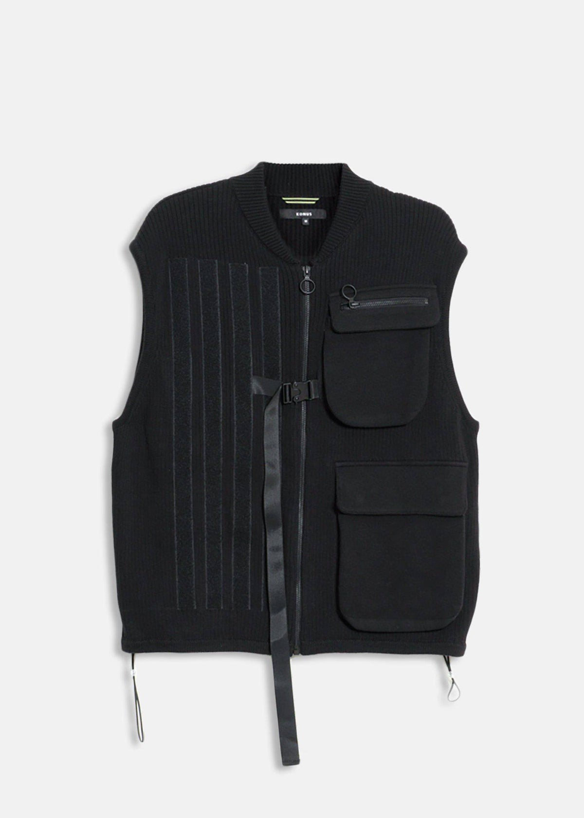 Sweater Utility Vest With Bellow Pockets | Black