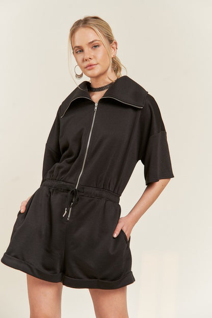 Terry Zip Front Romper