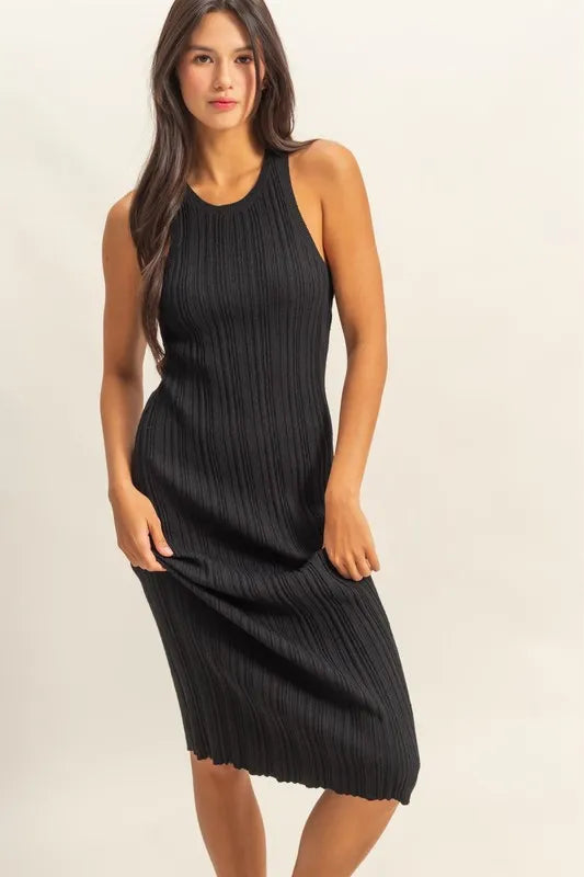 Round Neck Bodycon Ribbed Knit Dress.