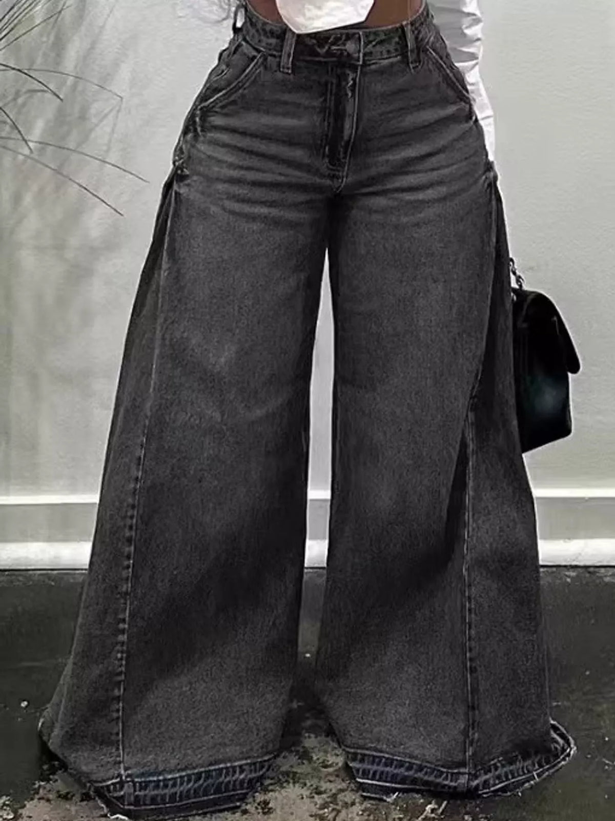 High-waisted wide-leg statement jeans with side panel detailing