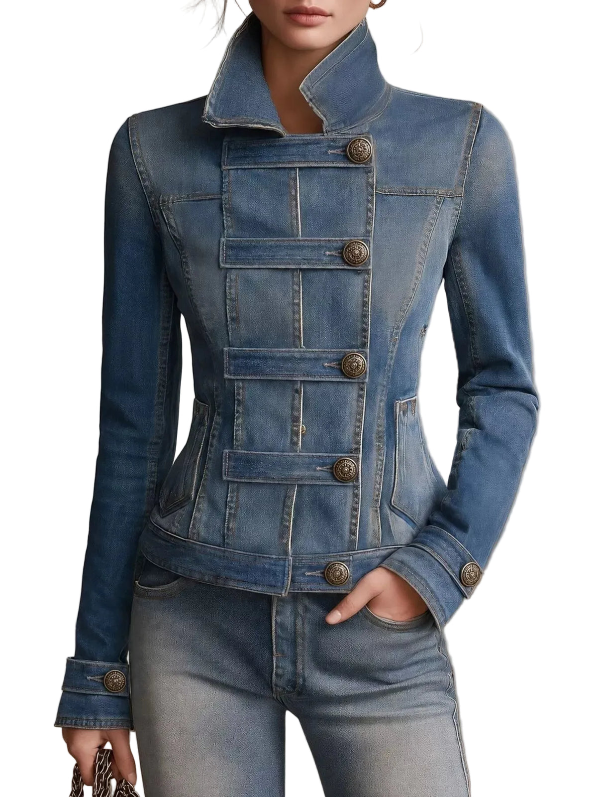 Button Up Fitted Denim Jacket