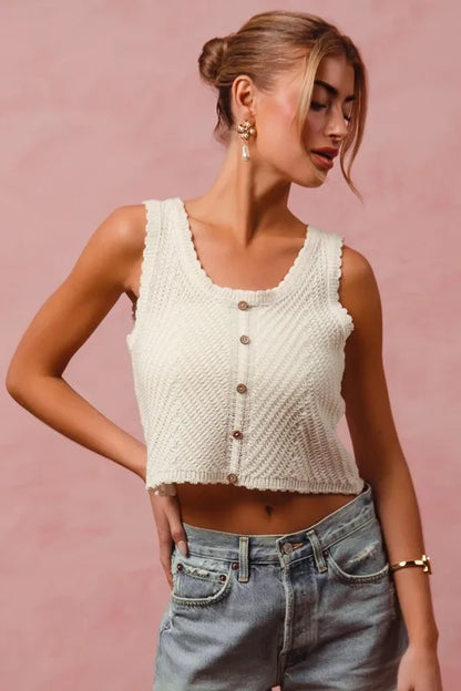 Chevron Pattern Buttoned Front Lightweight Tank Top.