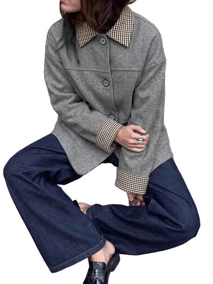 Button-down outerwear with gingham contrast details