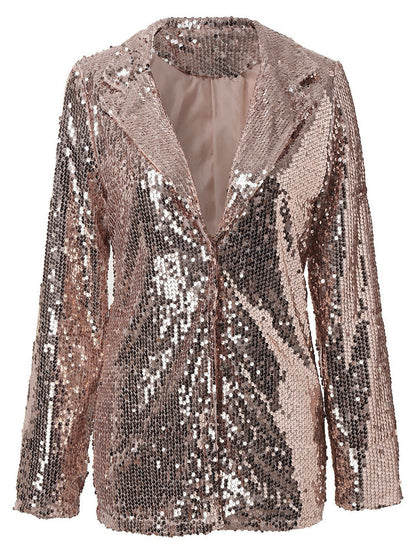 Sequin Lapel Collar Long Sleeve Blazer