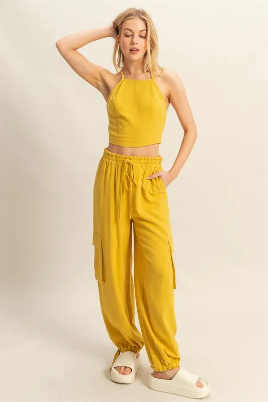 Crop Top and Cargo Pants Set.