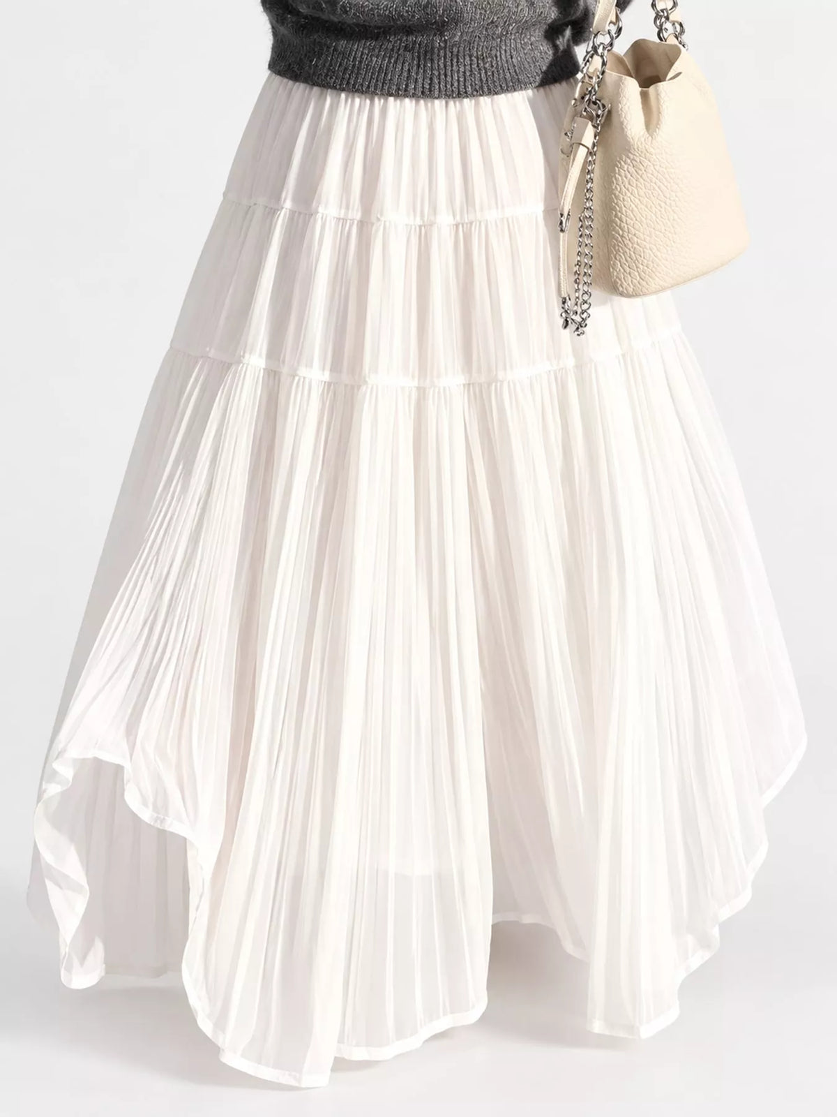 High-waisted tiered pleated maxi skirt