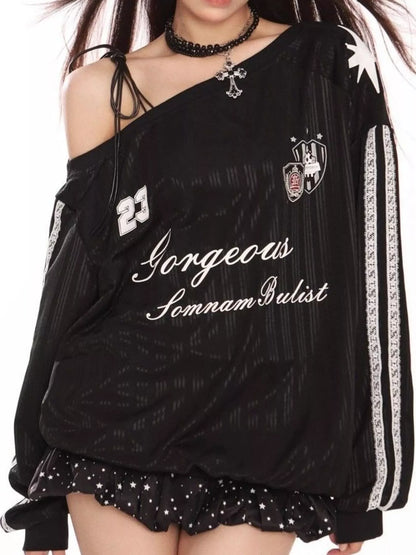 One Shoulder Graphic Sweatshirt
