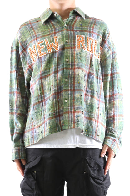 Long Sleeve Washed Flannel Crop Top Button Down Shirt