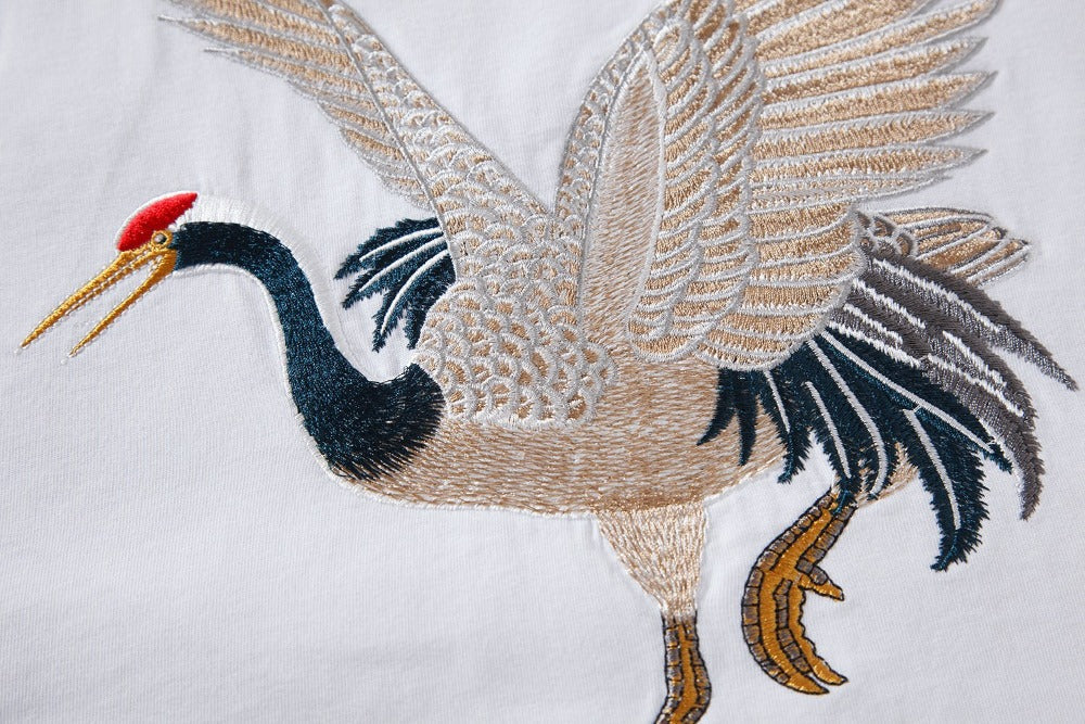 Flying Crane Embroidery Tee