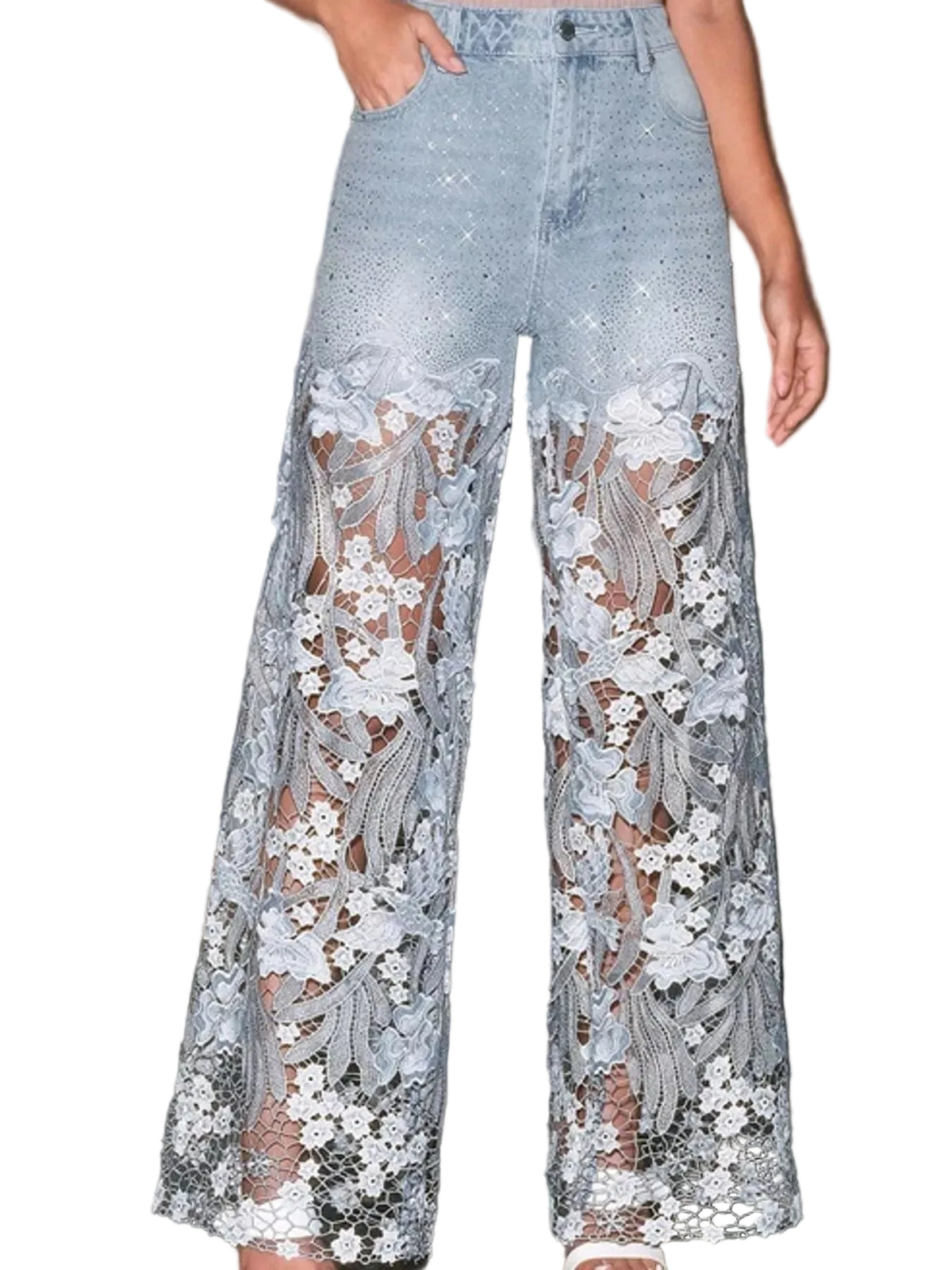Lace Wide-Leg Jeans