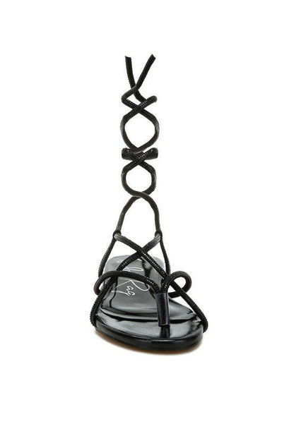 Babbity Rhinestone Embellished Lace-Up Sandals.