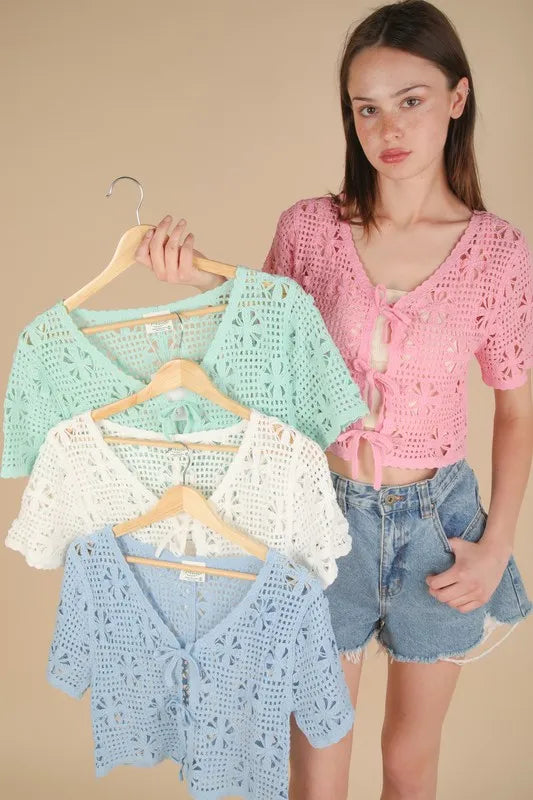 Front Tie Crochet Crop Top.