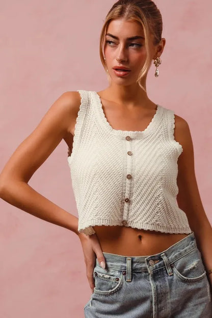 Chevron Pattern Buttoned Front Lightweight Tank Top.