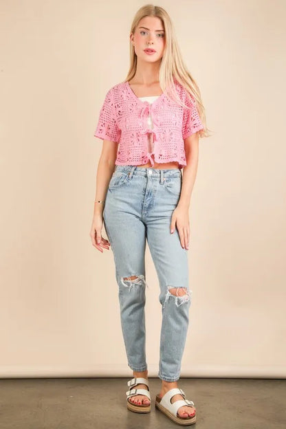 Front Tie Crochet Crop Top.