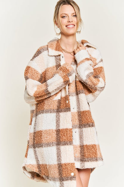 Multi Plaid Fuzzy Sleeve Jacket