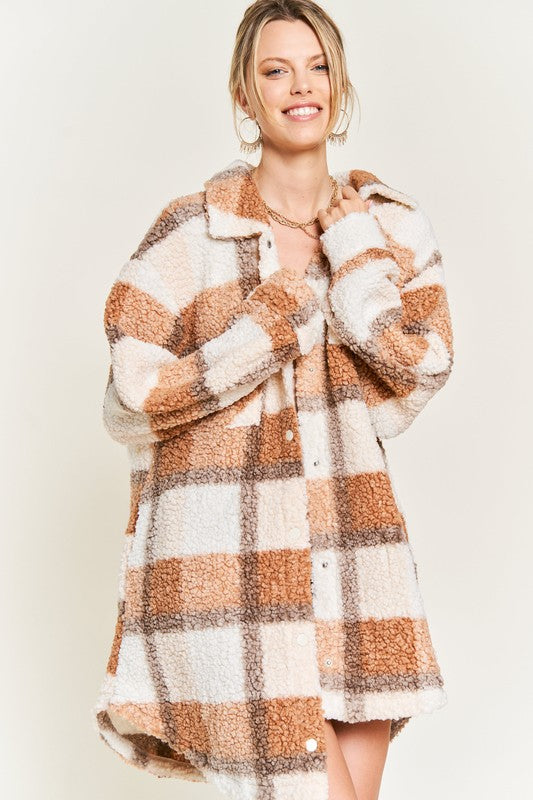 Multi Plaid Fuzzy Sleeve Jacket