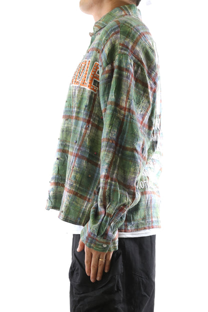 Long Sleeve Washed Flannel Crop Top Button Down Shirt
