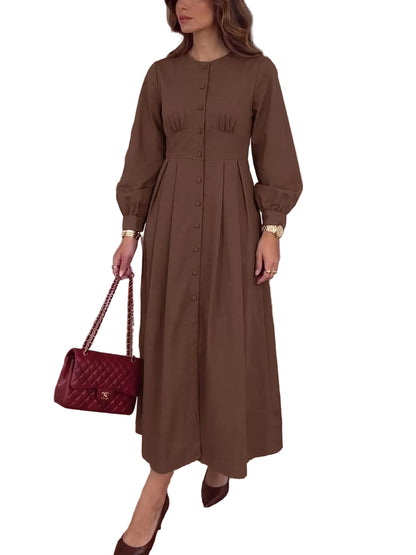 Button-Down Long Sleeve Midi Dress