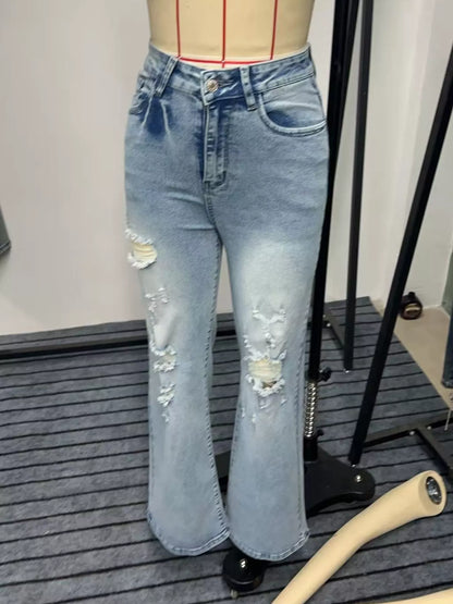 High-waisted distressed wide-leg jeans