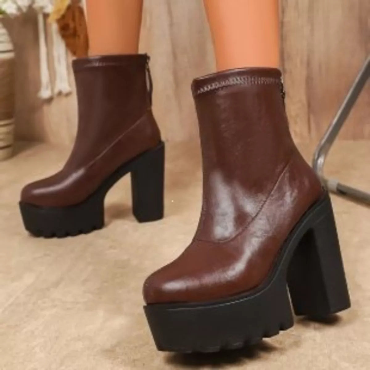 Chunky platform high-heel ankle boots