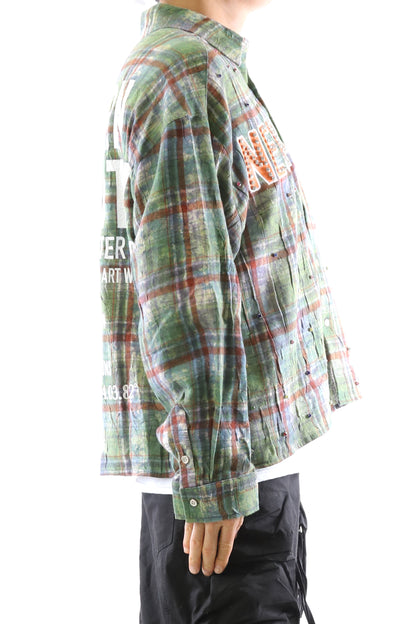 Long Sleeve Washed Flannel Crop Top Button Down Shirt