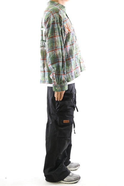 Long Sleeve Washed Flannel Crop Top Button Down Shirt
