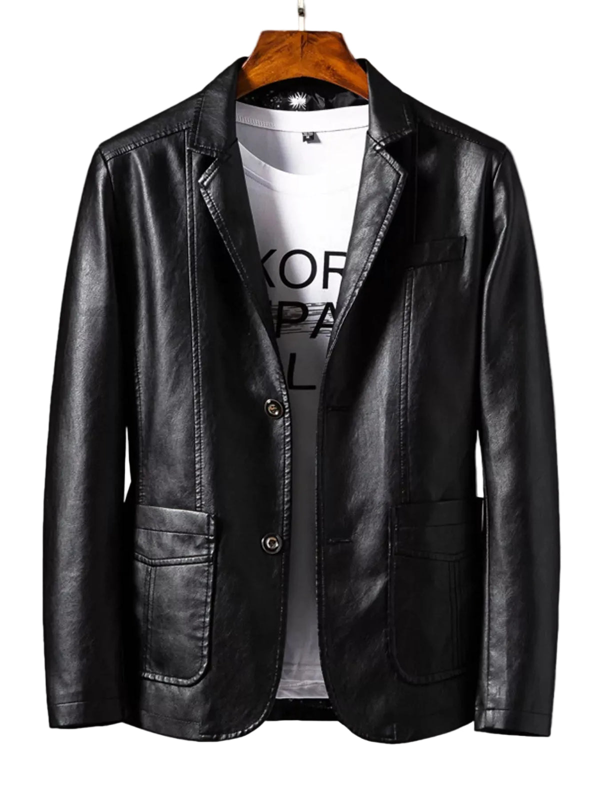 Faux Leather Slim-Fit Blazer