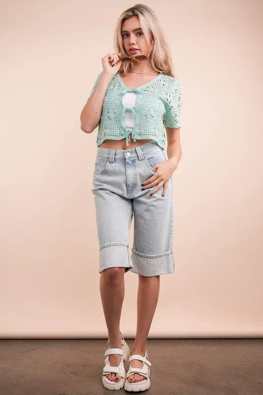 Front Tie Crochet Crop Top.