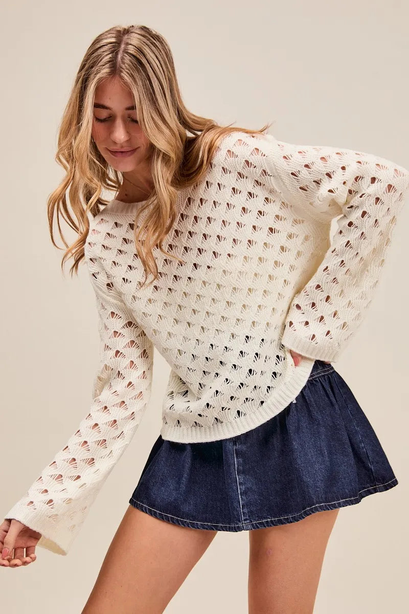 Geometric Pattern Open Knit Lightweight Sweater.