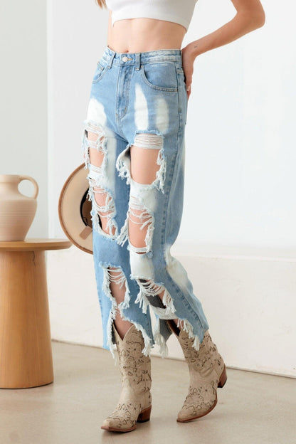 Litz La Frayed Cut Distressed Jeans