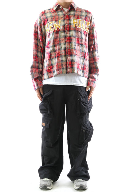Long Sleeve Washed Flannel Crop Top Button Down Shirt