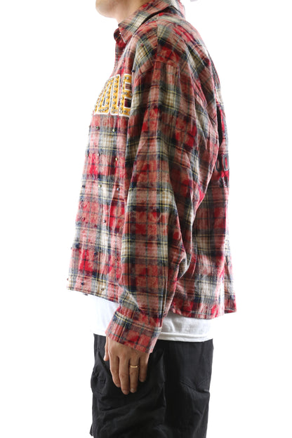 Long Sleeve Washed Flannel Crop Top Button Down Shirt